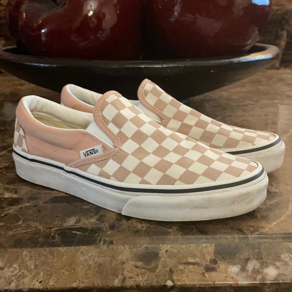 USED NO BOX!! Vans soft pink and beige checkered!